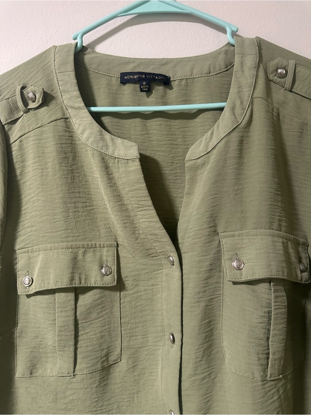 Adrienne Vittadini Light Olive Utility Button-Front Shirt